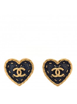 Metal Enamel CC Denim Heart Earrings Gold Blue