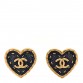 Metal Enamel CC Denim Heart Earrings Gold Blue