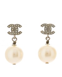 Crystal Pearl CC Drop Earrings Gold