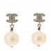 Crystal Pearl CC Drop Earrings Gold