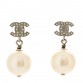 Crystal Pearl CC Drop Earrings Gold
