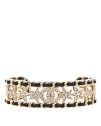 Metal Lambskin Crystal Chain Star CC Cuff M Black Gold