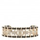 Metal Lambskin Crystal Chain Star CC Cuff M Black Gold