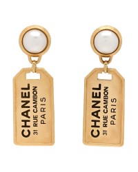Pearl CC Tags Drop Earrings Gold