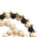 Pearl Beaded CC Round Earrings Gold Black White