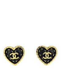 Metal Enamel CC Denim Heart Earrings Gold Blue