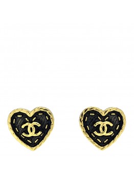 Metal Enamel CC Denim Heart Earrings Gold Blue