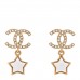 Metal Crystal Pearl CC Star Earrings Gold Pearly White