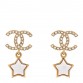 Metal Crystal Pearl CC Star Earrings Gold Pearly White