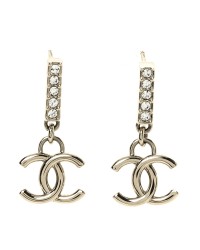 Metal Crystal Studded CC Drop Earrings Gold