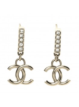Metal Crystal Studded CC Drop Earrings Gold