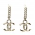 Metal Crystal Studded CC Drop Earrings Gold