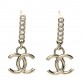 Metal Crystal Studded CC Drop Earrings Gold
