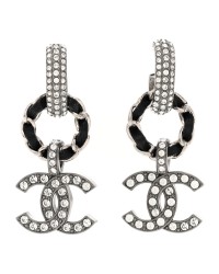 Ruthenium Lambskin Crystal CC Dangle Earrings Silver Black
