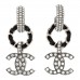 Ruthenium Lambskin Crystal CC Dangle Earrings Silver Black