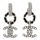 Ruthenium Lambskin Crystal CC Dangle Earrings Silver Black