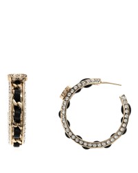 Crystal Lambskin CC Chain Hoop Earrings Gold Black