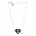 Metal Denim CC Heart Choker Gold Blue Pearly White