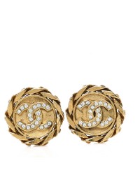Crystal CC Round Clip On Earrings Gold