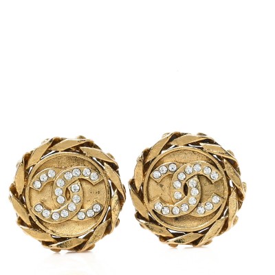 Crystal CC Round Clip On Earrings Gold