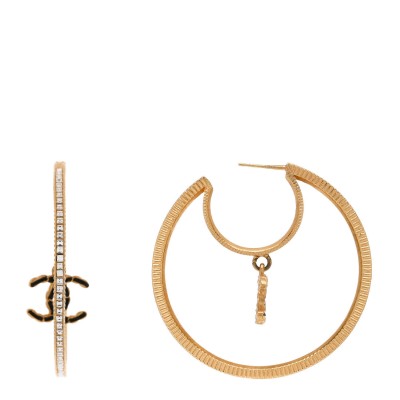 Baguette Crystal CC Drop Hoop Earrings Gold