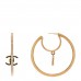 Baguette Crystal CC Drop Hoop Earrings Gold