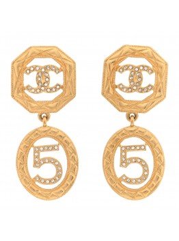 Metal Crystal Quilted CC No 5 Drop Earrings Gold