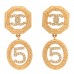 Metal Crystal Quilted CC No 5 Drop Earrings Gold