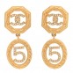 Metal Crystal Quilted CC No 5 Drop Earrings Gold