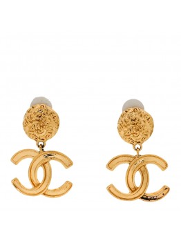 Metal CC Logo Drop Clip On Earrings Gold