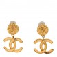 Metal CC Logo Drop Clip On Earrings Gold