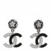 Crystal Enamel CC Star Drop Earrings Silver Black