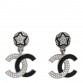 Crystal Enamel CC Star Drop Earrings Silver Black