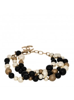 Metal Pearl Beaded Textured CC Gold Black White