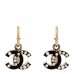 Glitter Enamel Pearl Crystal CC Drop Earrings  Black