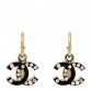 Glitter Enamel Pearl Crystal CC Drop Earrings  Black