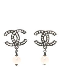 Ruthenium Crystal Pearl CC Drop Earrings