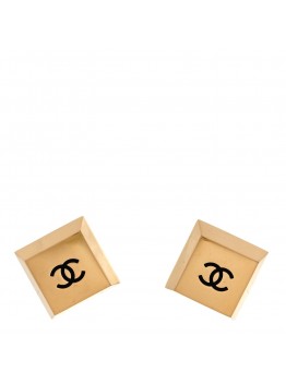 Metal CC Square Clip On Earrings Black Gold