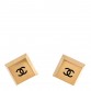 Metal CC Square Clip On Earrings Black Gold