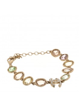 Metal Glass Crystal Strass Pearl CC Chain Bracelet Gold Multicolor Pearly White