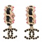 Lambskin Enamel Crystal CC Chain Hoop Drop Earrings Gold Black Pink