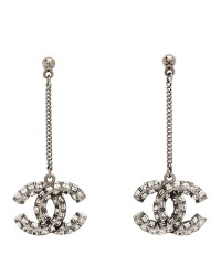 Baguette Crystal CC Drop Earrings Silver