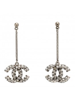 Baguette Crystal CC Drop Earrings Silver