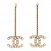 Pearl Crystal CC Chain Drop Earrings Gold White