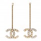 Pearl Crystal CC Chain Drop Earrings Gold White