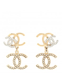 Crystal Pearl Double CC Drop Earrings Gold Silver