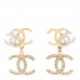 Crystal Pearl Double CC Drop Earrings Gold Silver
