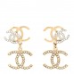 Crystal Pearl Double CC Drop Earrings Gold Silver