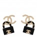 Metal Resin Lambskin Quilted CC Turnlock Chain Flap Bag Hoop Earrings Black Gold