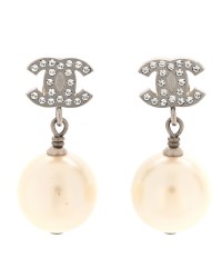 Crystal Pearl CC Drop Earrings Silver Pearly White